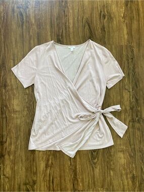 BP Wrap Front Short Sleeve Top in Light Blush Women’s Small